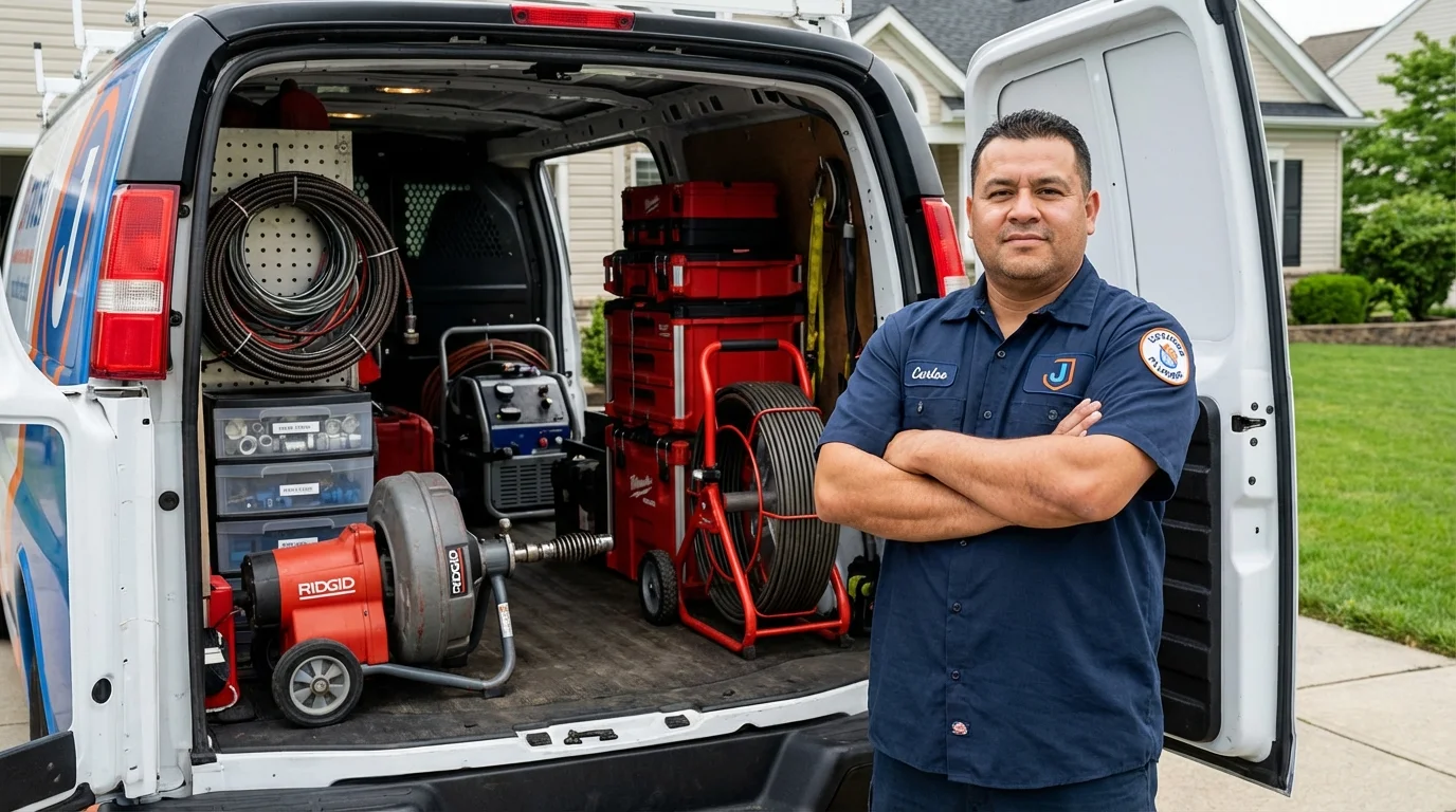 Professional drain cleaning equipment and Johns Plumbing LLC plumber in Bethel